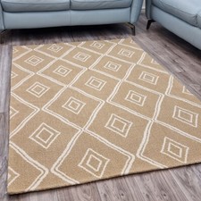 Image of Beige Rug Geometric Diamond Washable Flat Weave Carpet Large Small 100% Cotton