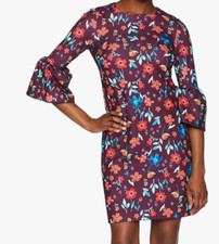 CALVIN KLEIN Aubergine Floral Print Bell-Sleeve Sheath Dress Sz 6, MSRP: $134.00
