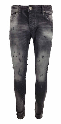  Herren schwarz Designer Basic Stretch Patchwork Distressed gerissene Jeans Denim Jeans