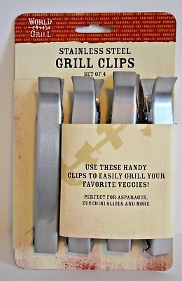 BBQ Grill Cooking Clips Tools Stainless Steel Vegetable Meat Food Holders 4 Pc