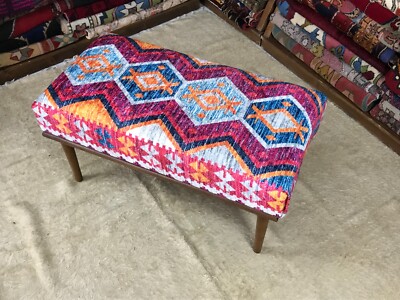 Handmade Kilim Upholstered Ottoman Footstool Piano Entryway Bedroom Bench