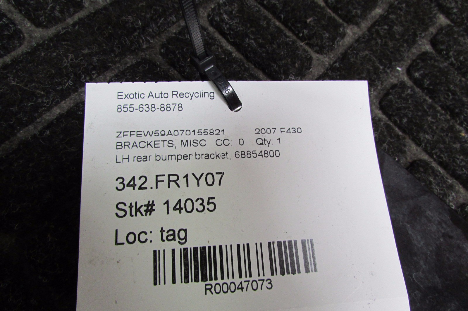 Ferrari F430, LH, Left Deck Latch Bracket, Used, P/N 68854800