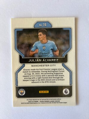 Carte Panini Prizm EPL 22-23 Julian Alvarez (Man City) Blue Mojo /25 - Rookie - Notée PSA 10 GEM MINT