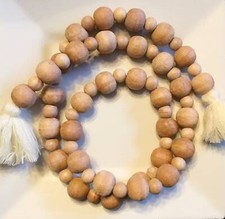 Farmhouse Country Natural Wood Chunky Beaded Garland 3  