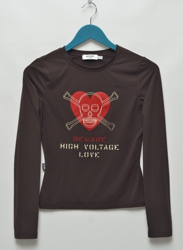 Prenda para el torso de amor de alto voltaje marrón Moschino vintage talla 38 hecha en Italia - Imagen 2 de 12