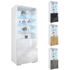 Vitrinenschrank Standvitrine Hochschrank Glas LED Granada Weiß matt & Hochglanz