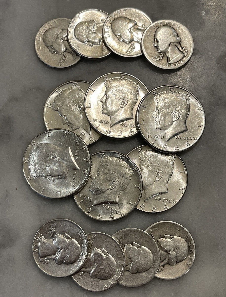 $5 Face 90% Silver 6 1964 Kennedy Half Dollar 8 Quarters - Choose
