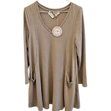 Umgee Knit Long Sleeve V-Neck Pocket Sweater Dress NEW Size Small Womens