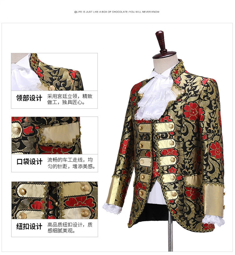 Hombres Renacimiento Medieval Lentejuelas Chaqueta Rey Príncipe Real Trajes Boda Disfraz Foto 4 de 4