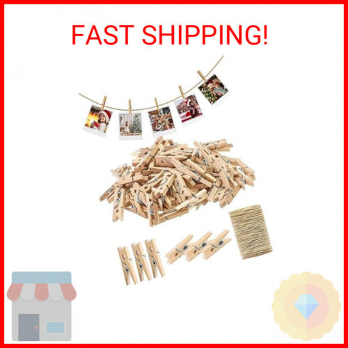 Sturdy Mini Clothes Pins for Photo, 150 Pcs 1 Inch Natural Wooden Clothespins wi
