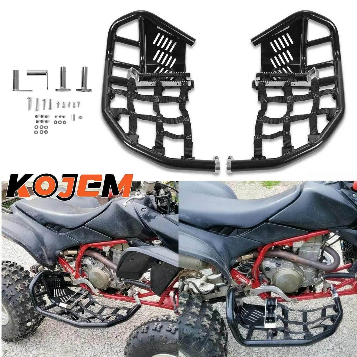 Black Nerf Bars Peg Heel Guard For Honda TRX 450R 450ER