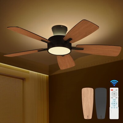 46'' Ceiling Fan with Lights, Remote, Reversible, Dimmable, Black Modern Fan