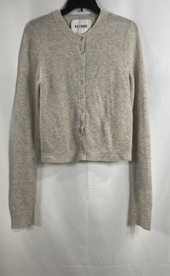 RE/DONE Women's 90s Cardigan Heather Gray Ribbed Knit Sweater Size S