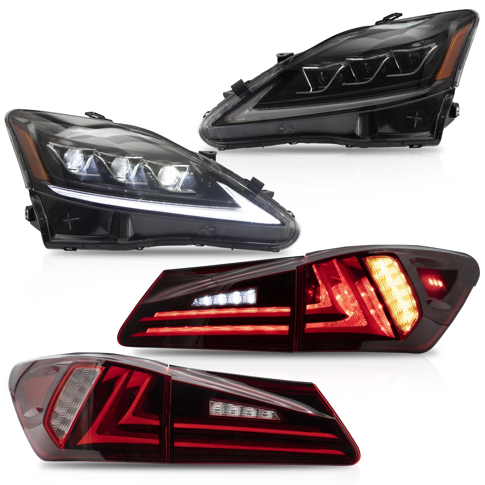 VLAND LED Headlights + Red Tail Lights For Lexus IS250 350 2006-2013 Sequential