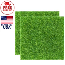 2 Pieces of 12x12 Inches Fake Grass for 12in 2 Count (Pack 1), Green