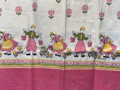 Vintage Dutch Border Print feed sack cloth, full size opened bag, boy and girl