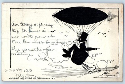 1906 Man Riding On Airship Dirigible Am Taking A Flying Trip Bryans Postcard