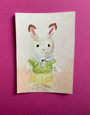  Aceo Sylvanian families calico critters watercolour painting 2.3 x 3.5 inch