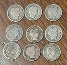Barber Dimes, used silver coins lot. x9.