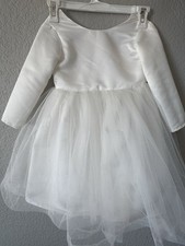 Girls White Long Sleeve Tulle Satin Flower Girl First Communion Dress