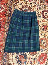 Vintage Pendleton Plaid Wool Skirt Blue Green Tartan Pleated USA no size