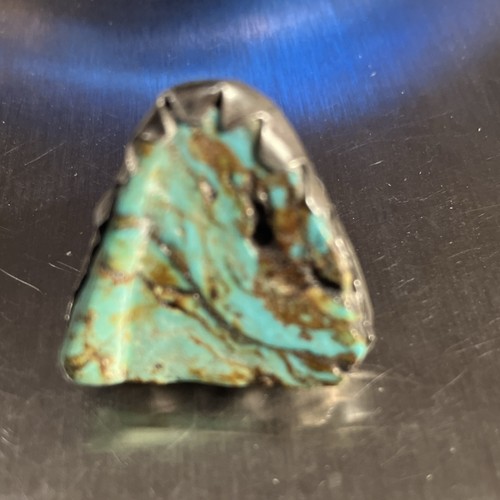 Vintage Sterling Silver Natural Turquoise Statement Ring Triangle  Size 6 1” Grn
