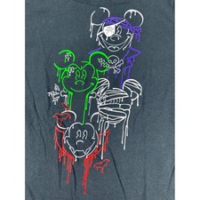 Disney Mickey Mouse Halloween T Shirt Mens Medium Black Neon Drip Vampire Pirate