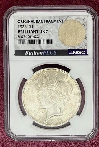 1925 Peace Silver Dollar Brilliant Unc NCG Original Bag Fragment
