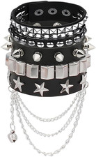 3Pcs Punk Rock Studded Bracelet Set, Goth Spiked Leather Cuff Bangle, 80s Wri...