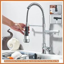 Chrome Kitchen Faucet Swivel Single Handle Sink Pull Down Sprayer Mixer Tap