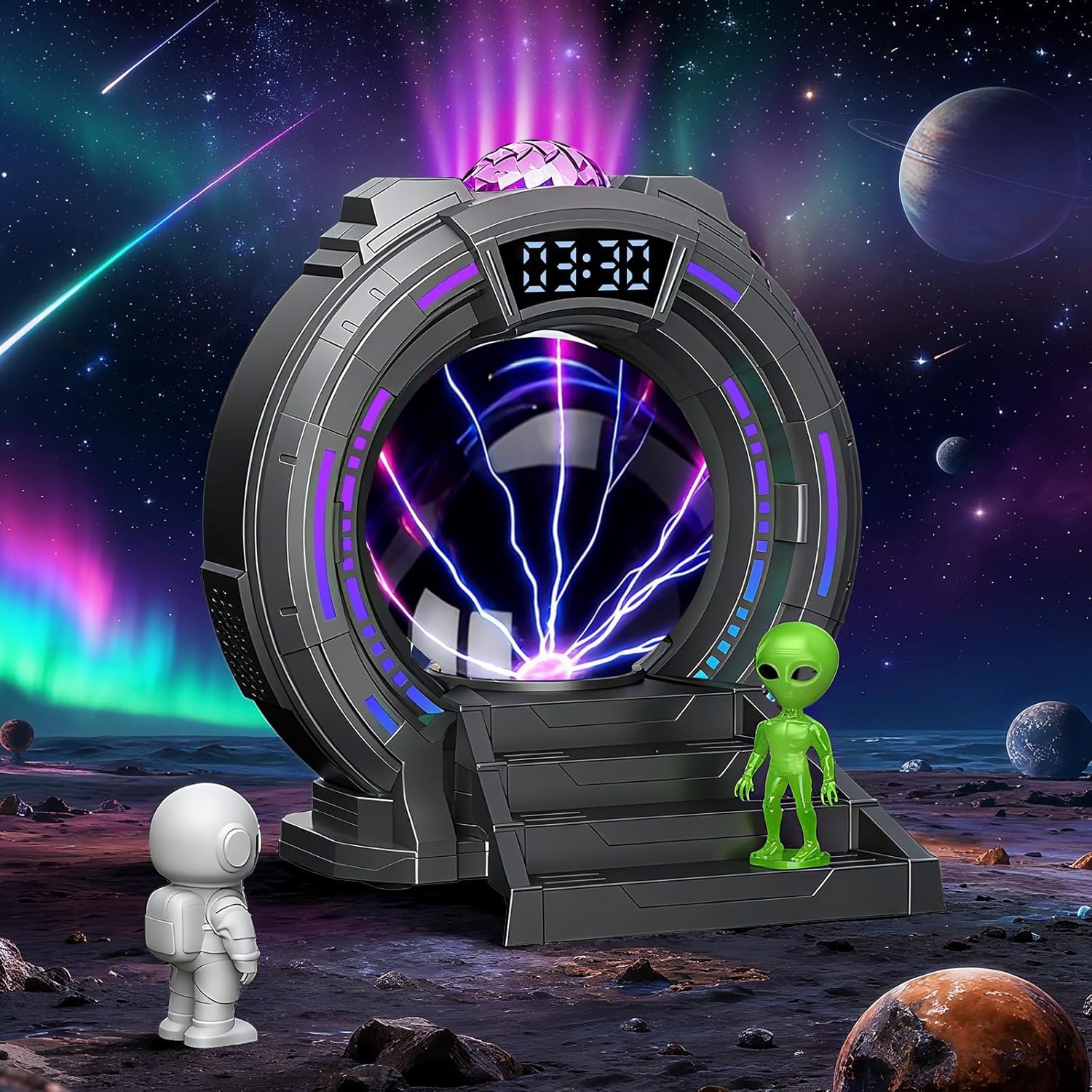 Northern Lights Plasma Globe Lamp Aurora Projector with White Noise Alarm Clock