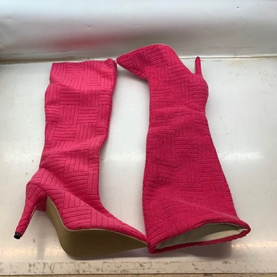 Hot Pink Textured Basket Weave Knee High Stiletto Boots Pointed Toe Size 38