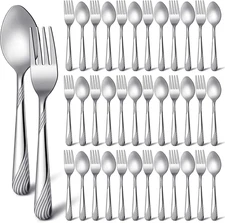 50 Pcs Forks and Spoons Silverware Set Stainless Steel Flatware Cutlery Set Heav