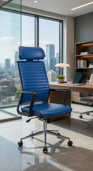 BüRostuhl Blau Mit Verstellbaren Armlehnen Und KopfstüTze-image