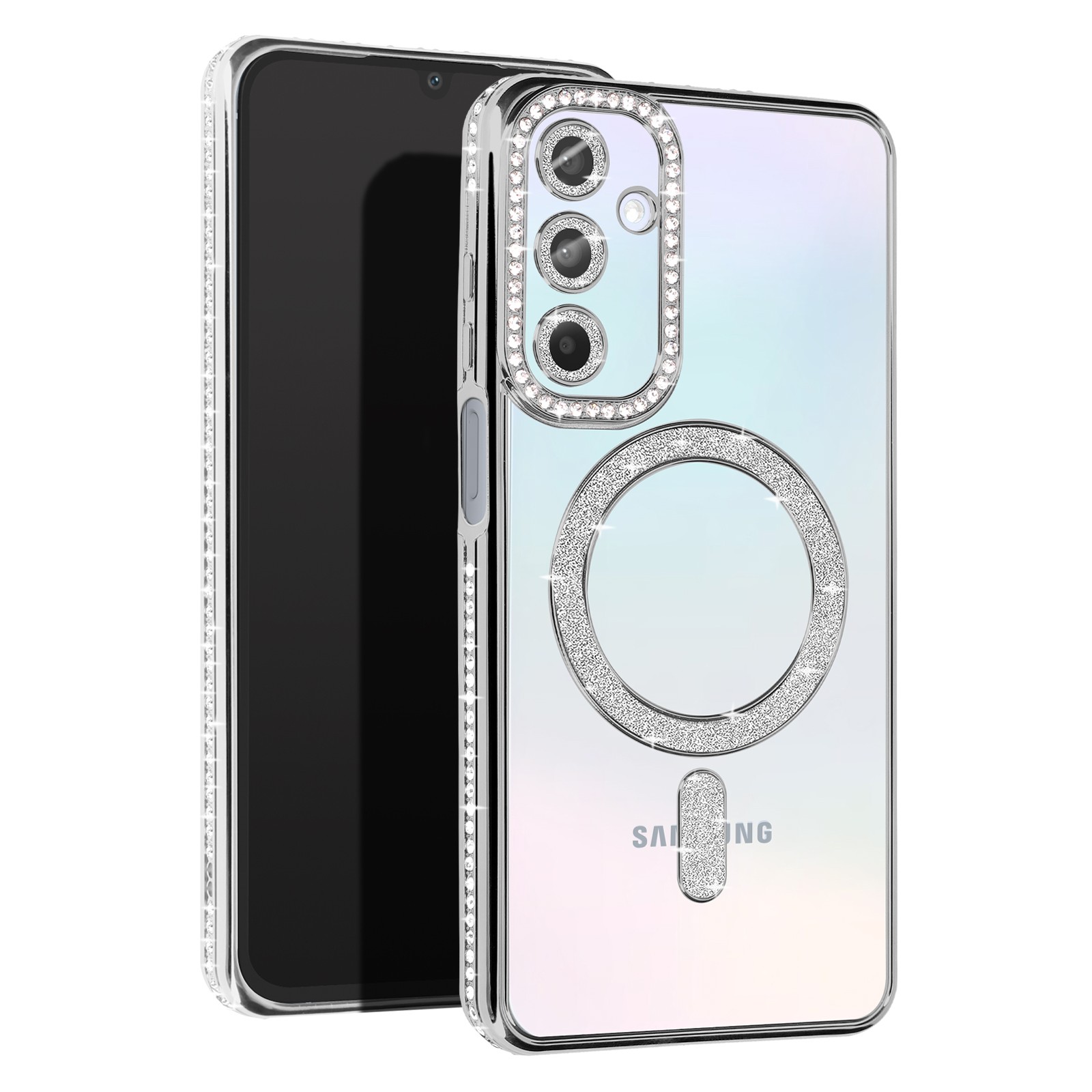 Coque Galaxy A15 argent strass brillants effet diamant Avizar