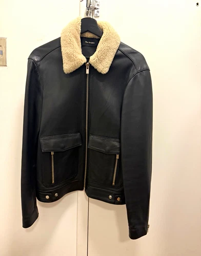 The Kooples Men’s Black 100% Leather Biker Jacket Fur Trim Zip Pockets Size M - product listing photo
