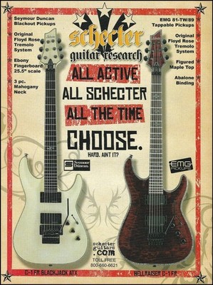 Schecter C-1 BlackJack ATX & Hellraiser C-1 FR guitar advertisement ad print