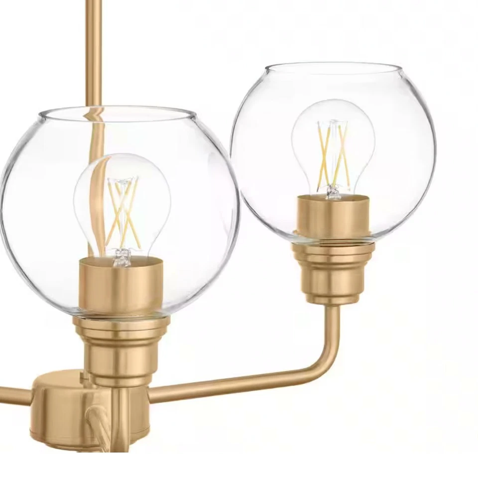 Люстра Hampton Bay Florabelle 3 лампы антикварная золотистая прозрачное глобусное стекло - Изображение 2 из 4