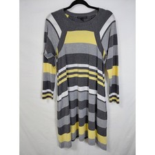 CHRIS McLaughlin Striped Knit Dress Gray Yellow Long Sleeve Crew Neck Size 10