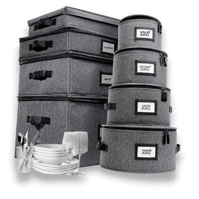  8pcs Hard Shell China Storage Containers, 8pc Set (Full Storage Set) Dark Gray