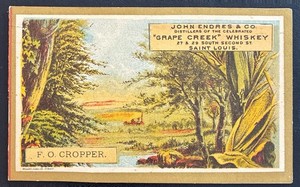 SAINT LOUIS ~ JOHN ENDRES & Co., Grape Creek Whiskey ~ Folding Trade Card 1882