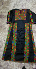 Vintage Palestinian Embroidered Thobe Black Traditional Tatreez Dress