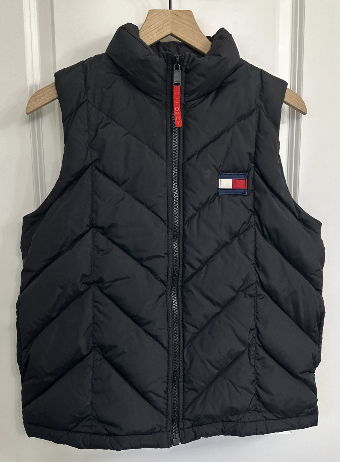 Tommy Hilfiger Men Size Medium Quilted Down Puffer Vest Blk Full Zip Y2K Vintage