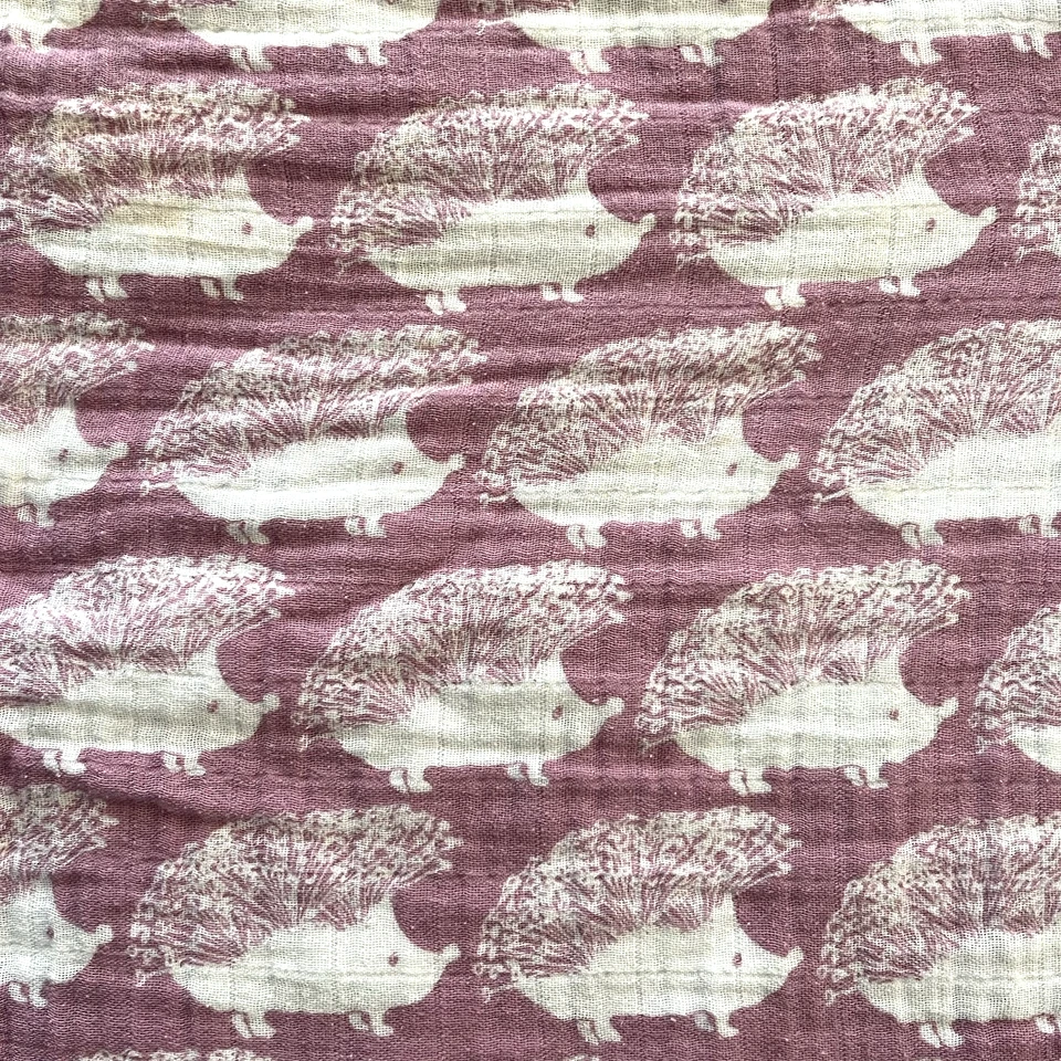 Milkbarn Swaddle Blanket Purple Hedgehog Organic Cotton Gauzy 44"x 43" - Image 2 of 4
