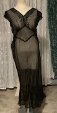 Vintage 1930 Rayon Sheer Dress Nightgown Hollywood Black Medium