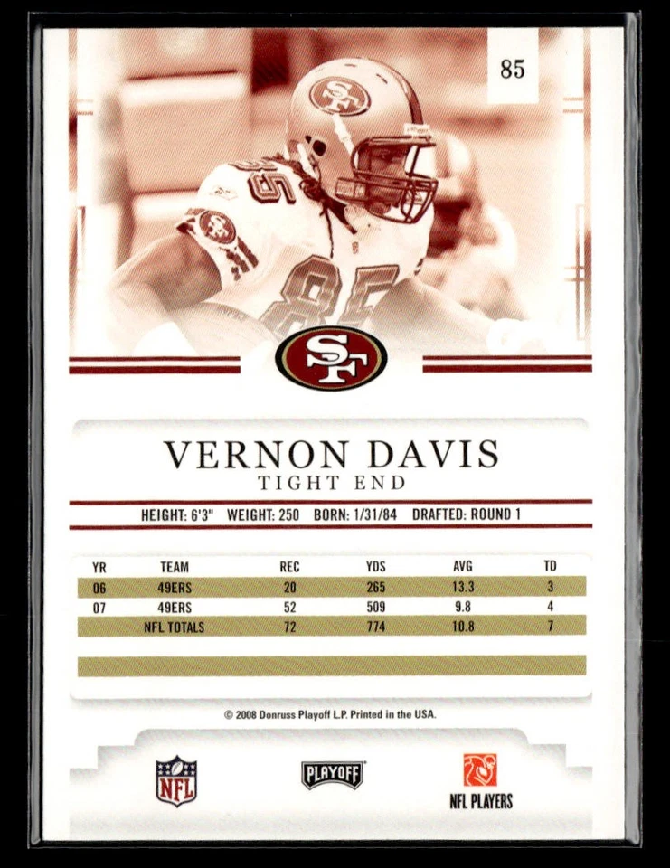 2008 Playoff Prestige #85 Vernon Davis Card San Francisco 49ers - Image 2 of 2