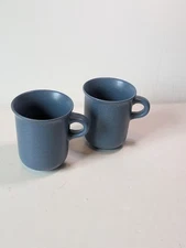 Dansk Mesa Sky Blue Coffee/Tea Cups Mugs Set Of 2 10oz. Small Handle Portugal