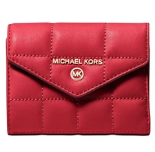 NWOT Michael Kors Greenwich Leather Envelope Trifold Quilted Wallet Cinnamon Red