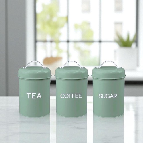 Set of 3 Canister Tea Coffee Sugar Set with Handle Kitchen Containers Tins - Picture 8 of 17