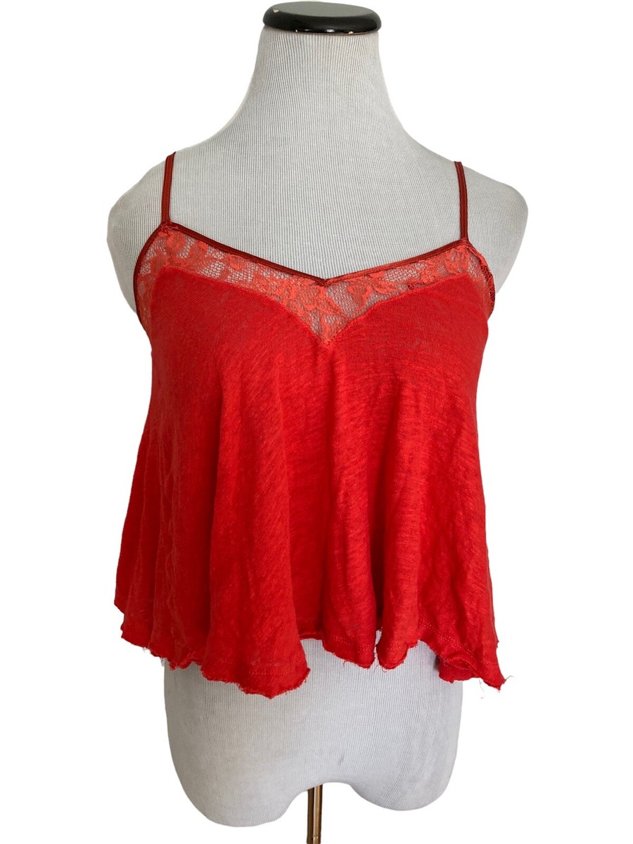 Free People Womens First Love Tank Top Size XS Red Coral Swing Top